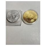 1oz Silver Bit Coin and One Gold Replica