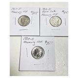 (3) Mercury Dimes 1917-D, P, S