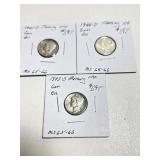 (3) Mercury Dimes 1945-D, 1944-D, 1943-S