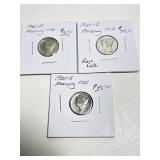 (3) Mercury Dimes 1920-P, D, S