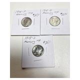 (3) Mercury Dimes 1918-P, D, S