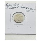 1858 Rare Silver 3 Cent