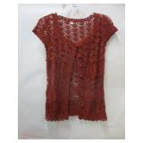 Women's XS Crochet Button-UP Sweater - Red
