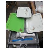 Lot - Vintage Metal Serving Trays & Stick Mixer