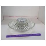 Vintage Glass Metal Relish Condiment Server Set