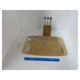Knives, Block & Bamboo Cutting Board