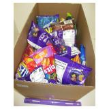 BOX LOT ASSORTED CHIPS / PRETZELS / CRACKERS /NUTS