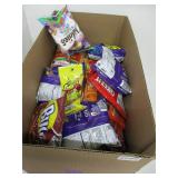 BOX LOT ASSORTED CHIPS, NUTS, CRACKERS & MORE