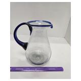 Glass Pitcher  - blown glass - clear and blue