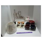 LOT - VINTAGE SAD IRON, WINE GLASS RACK, DECOR...