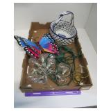 GARDEN LOT - HAND PAINTED CERAMIC WOVEN BASKET AND