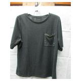 NEW WOMEN'S LARGE TEE RHINESTONE STUDDED POCKET