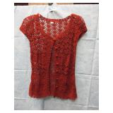 NEW WOMENS CROCHET SHORT SLEEVE SWEATER XS