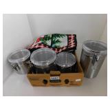 FOOD CANNISTER LOT W COUNTRY TABLE RUNNER