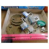 MASTER LOCK & KEY LOT & VINTAGE FINGER CYMBALS