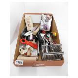 KITCHEN GADGET LOT- ONION HOLDER, ASSORTED CUTTERS