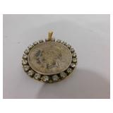 1925 $1 SILVER COIN VINTAGE RHINESTONE PENDANT *