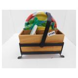 WOOD & METAL PICNIC CADDY - NAPKINS & CUTLERY