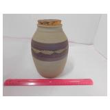 SIGNED STONEWARE POTTERY VASE W CORK LID *