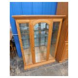 AUTUMN OAK & BEVELED GLASS CURIO DISPLAY CASE