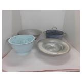 KITCHEN LOT - STRAINER, VINTAGE PLATTERS & SAUCE