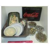 Metal Tray, Bottle caps, Coke Items & more