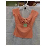 NEW WOMENS HALF SHOULDER TOP *MED *RYEGRASS