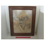BEAUTIFUL VINTAGE WOOD FRAME WITH DEER PRINT