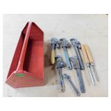 Metal Bin with Wrenches and Tools