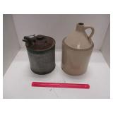 Metal Can and Pottery Jug - Has Chip