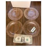 4 vintage pink depression glass small plates
