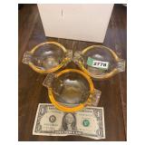 3 vintage amber carnival glass ashtrays