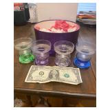 4 vintage depression glass candleholders