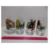 4 Rare Vintage 1982 Peyo Smurf Glasses