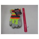 Men's Boss Sz L Split Leather Palm Hi Vis Gloves
