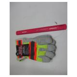 Men's Boss Sz L Split Leather Palm Hi Vis Gloves