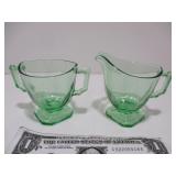 Vintage Uranium Green Glass Sugar & Creamer set