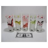 5 Vintage Frosted Carousel Highball Glasses