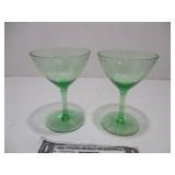 2 Vintage Green Glass Uranium Glasses