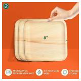 100% Compostable 8 Inch Square Palm Leaf Plates X2