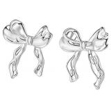 Silver Bowknot Ribbon Stud Earrings