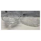 Large Glass Frosted Rose Embosed Bowl & Platter.