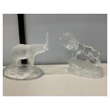 Crystal Lion/ Elephant Lot.  (2)