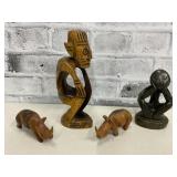 Hand Carved African Items Lot. .  Wood/Granite