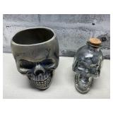 Skull Lot. (2pc)  Metal Skull Mug/ Glass Bottle.