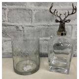 Cocktail Mixing Glass W/ Stags Head Decanter, New