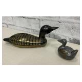 Brass Loon Piggy Bank/ Pewter Goose Dish.