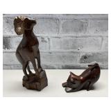 Hand Carved Ironwood Ram & Cat.