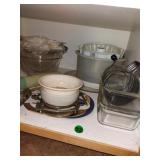 Flour Sifter, bakeware, mixing bowl and misc lot