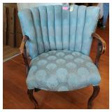 Vtg Channel Back Upholstered Armchair with Wooden